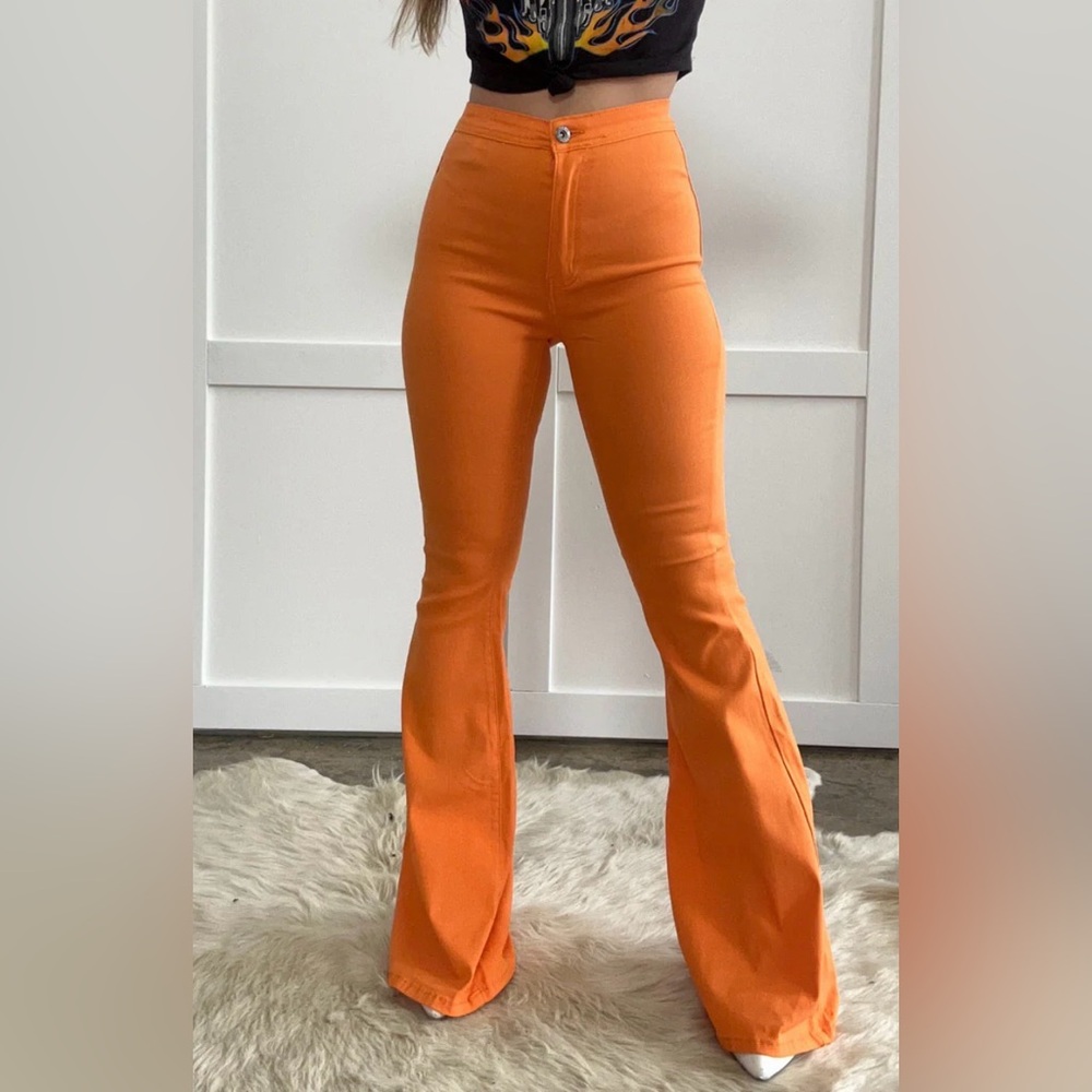 Willow Boutique FIONA HIGH WAISTED BELL BOTTOM FLARE JEANS - Orange